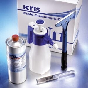 Cleaning set for creasing plates. 1 ltr. KRIS Cleaner, 1 Scraper blade 20mm, 1 Scraper blade 100mm,