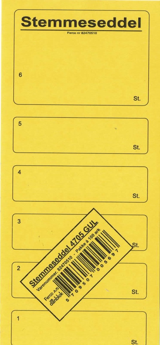 Stemmesedler 95X210Mm Gul Til Forsendelse - produktbillede