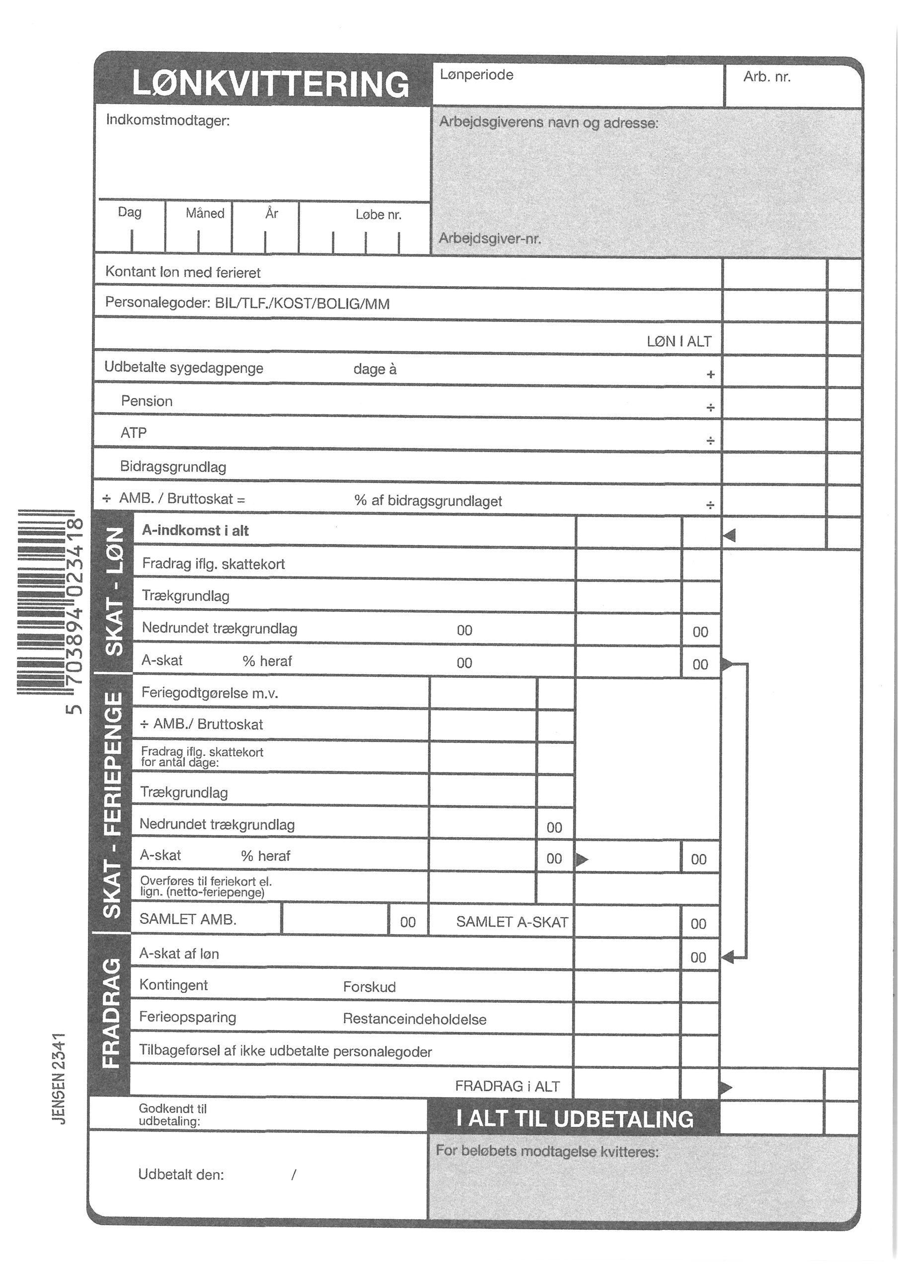 Lønkvittering Gf2341 210X148Mm Til Forsendelse - produktbillede