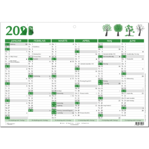 Vægkalender A4 Grøn Til Forsendelse - produktbillede