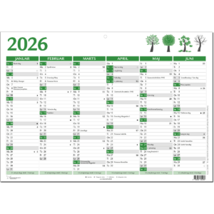 Vægkalender A3 2X6Mm Grøn - produktbillede