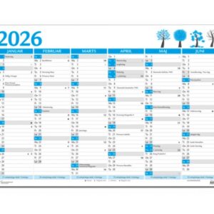 VÆGKALENDER KÆMPE 2024 -2x6 MDR - BLÅ 98X68,5CM