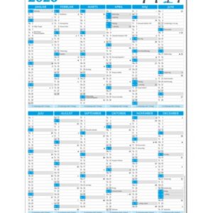 A2 DOBBELT VÆGKALENDER 2 X 6 MDR. BLÅ - 2025